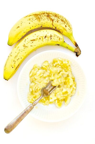 Mashed bananas are a perfect beginning for this Chunky Monkey Vegan Cake