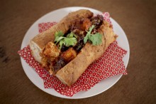 Veggie Num Num's vegan version of a Crispy Drunken Chicken Sandwich