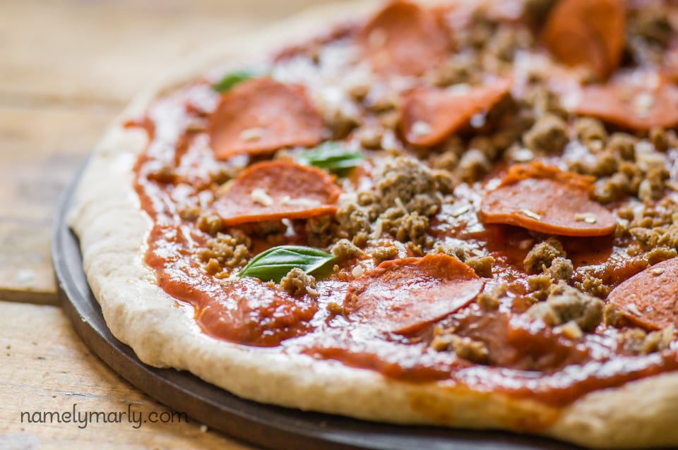 Easy Vegan Pepperoni Pizza with Homemade Crust