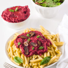Roasted Beet Hummus Over Pasta