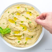 We love this vegan caramelized onion hummus dip!