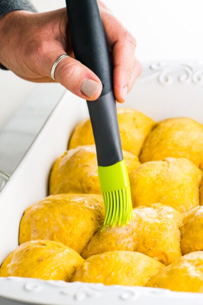 Vegan Sweet Potato Dinner Rolls are best when you add melted vegan butter after they're done baking.