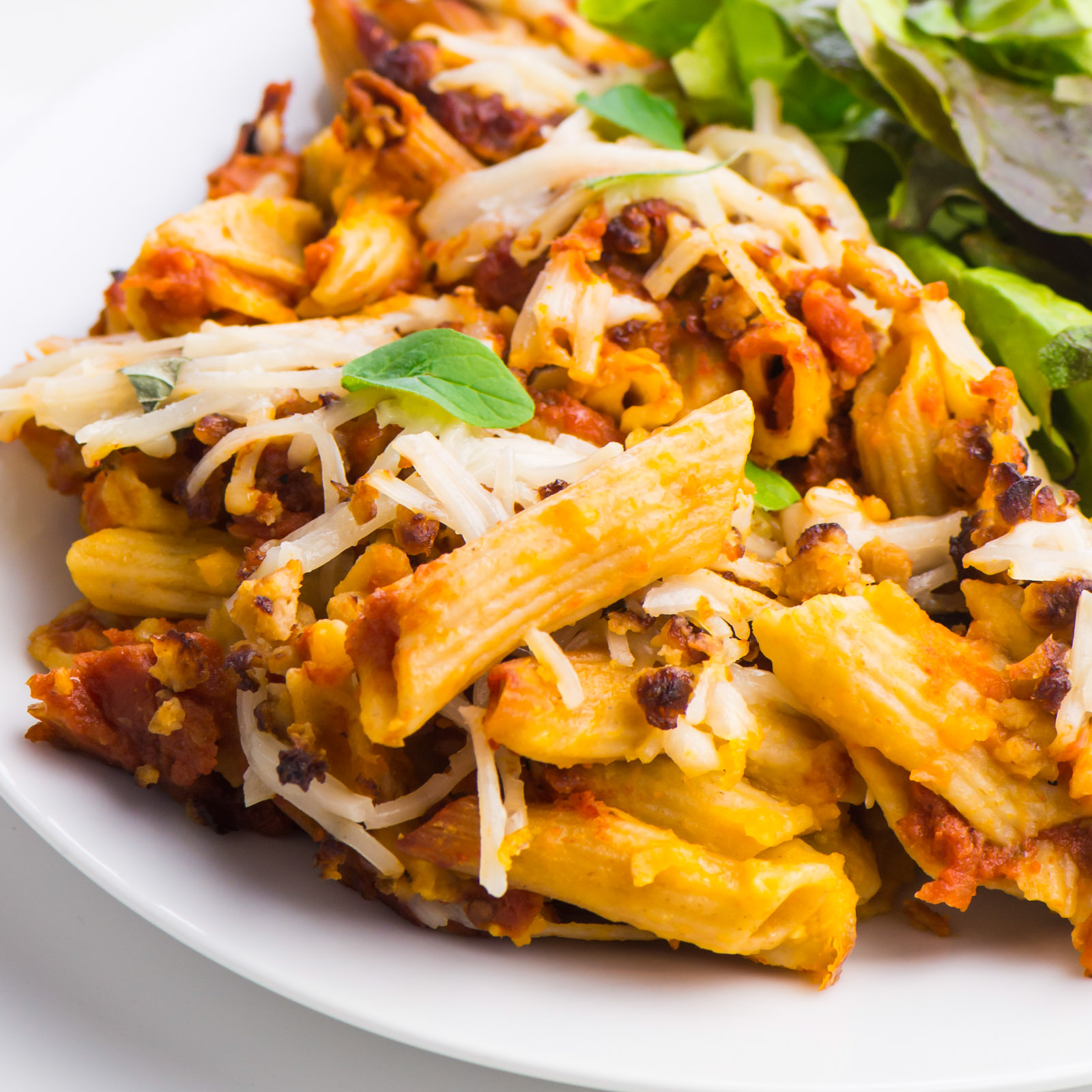 A plate of vegan pasta bake