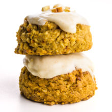 Two Carrot Cake Cookies are stacked on top of each other.