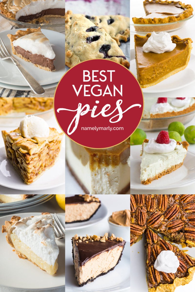 A collage of photos shows different pies. The text in the middle reads, Best Vegan Pies.