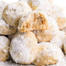 A closeup of vegan meltaway cookies on a plate.