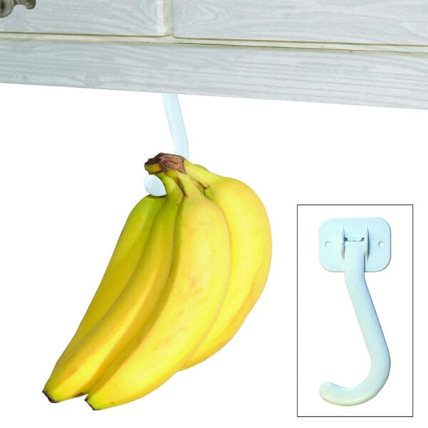 a bunch of bananas hanging from an under-cabinet hook