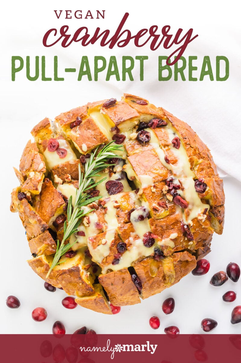Vegan Cranberry Pull-Apart Bread with image of Looking down on a loaf of cranberry pull-apart bread