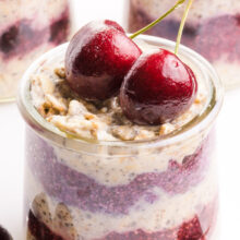 A beautiful presentation of cherry overnight oats.